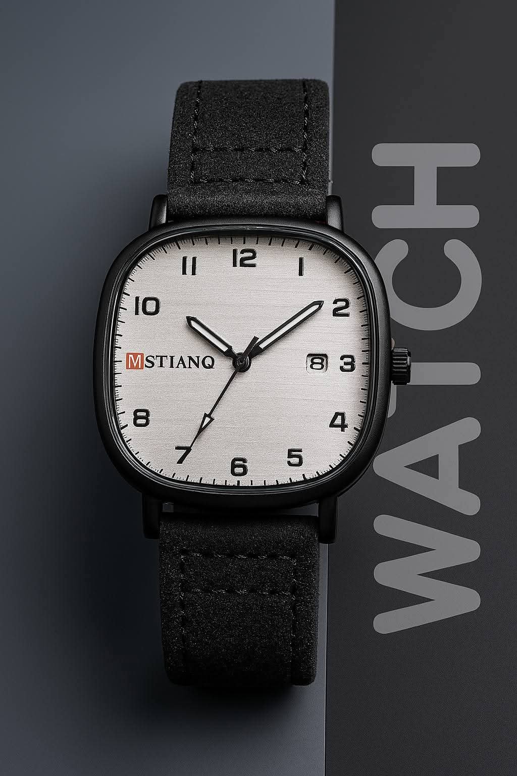 MSTIANQ LEATHER WATCH-Black & White